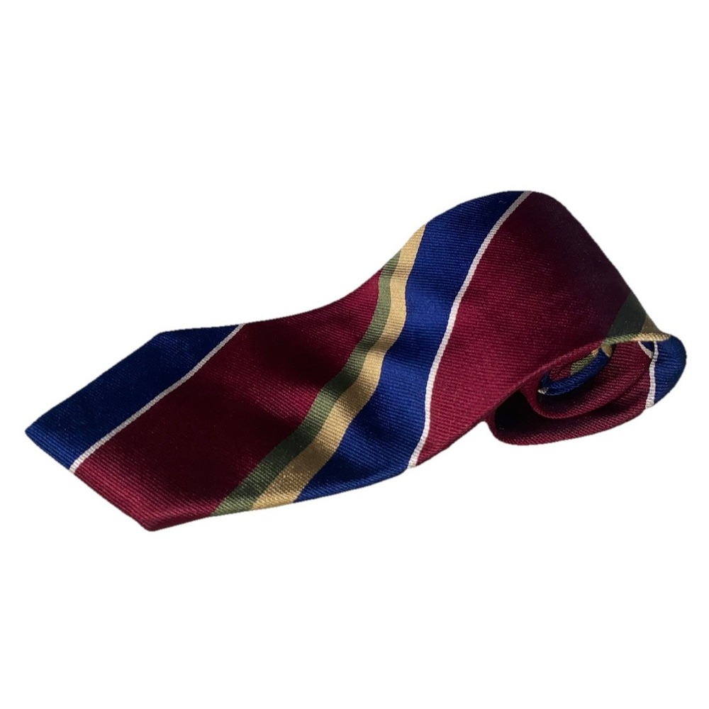 Learbury Men's 100% Silk Necktie Striped Burgundy/Blue/Yellow‎ 58"x3.75" USA
